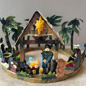 Metal Nativity Scene Candle Holder
